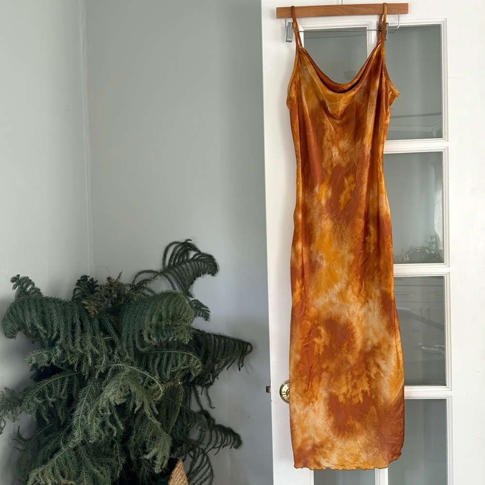 BEBE orange slip dress
